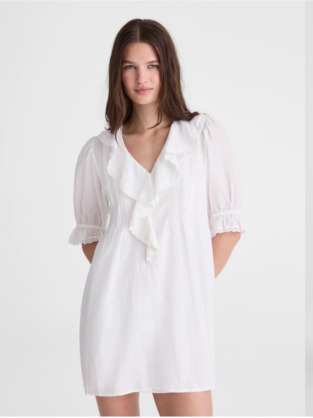 Madewell Blaire White Ruffle V-Neck Dress